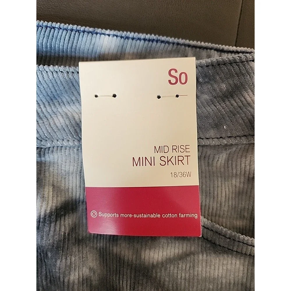 SO Mid Rise Corduroy Mini Skirt Juniors Womens 18 36 Raw Hem Stretch NEW